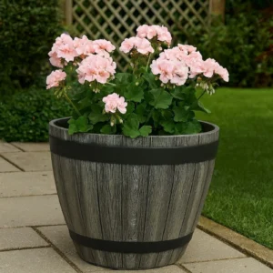 XXL Rustic Wood Effect Barrel Planter
